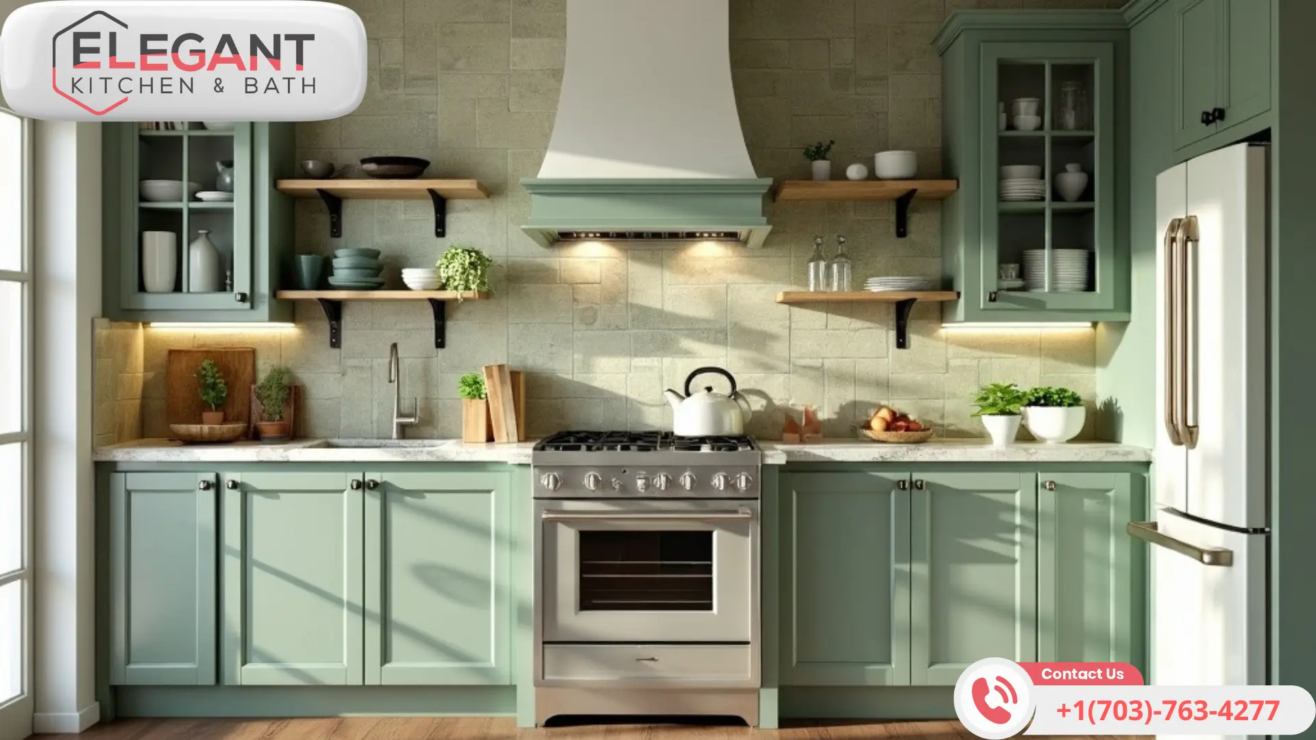 Elegant Kitchen and Bath Transforms Spaces with Trendy Sage Green Backsplash Designs