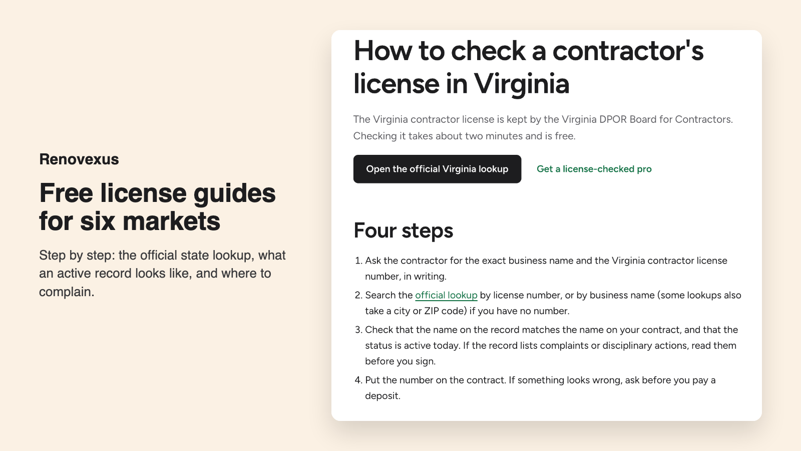 Renovexus Publishes Free Contractor License Lookup Guides and Checks